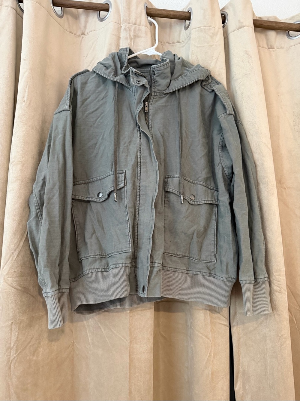 American Eagle Outfitters Hooded Military-Style Jacket in Sage